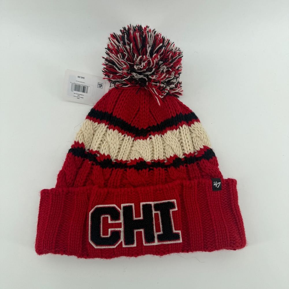 47 Brand Chicago Bulls Womens Emma Cuff Knit Pom Beanie Red K-EMMAK03ACE-RD NWT